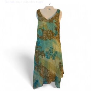Beautiful vintage floral green and blue dress 1990s Y2K perfection Sangria